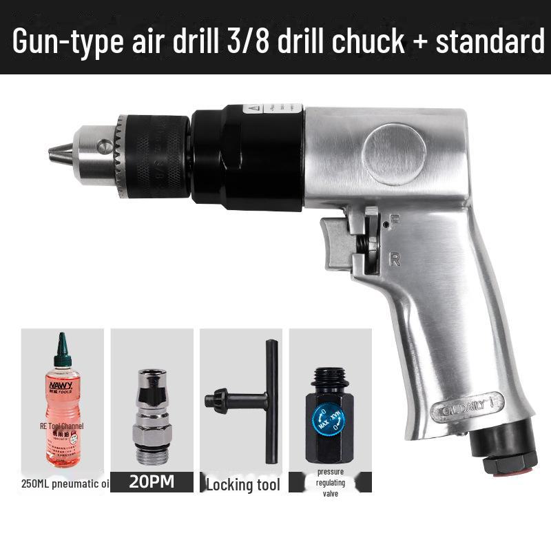 Industrial Grade Pneumatic Air Drill with Speed Regulation, 3/8" Chuck for Wall Drilling and Woodworking.