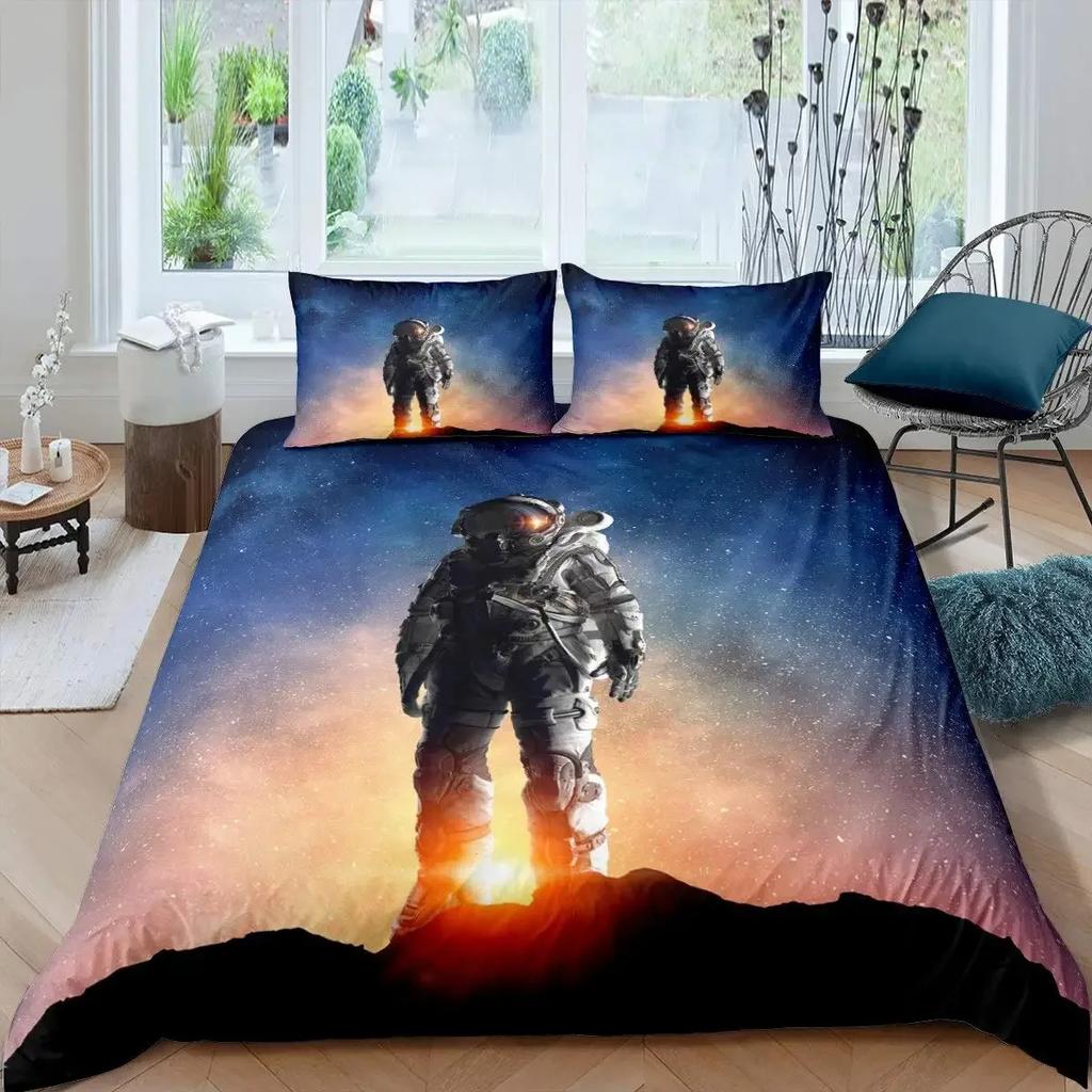 Astronaut Duvet Cover Set Galaxy Outer Space Bedding Set 3D Boys Cosmonaut Spaceman Comforter Cover Universe Planet Quilt Cover