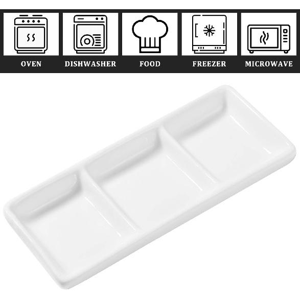 DOITOOL 2Pcs Ceramic Serving Platters, 3 Compartment Appetizer Serving Trays Snack Dishes, White Rectangular Divided Sauce Dishes for Home Restaurant