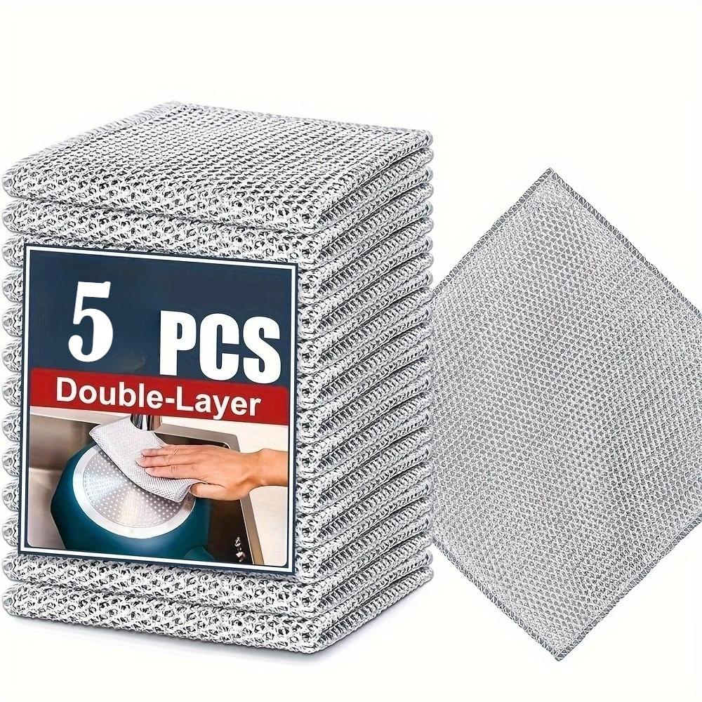 

5/10/20pcs Double-Layer Steel Wire Microfiber Cleaning Cloth, Non-Scratch Dish & Pot Scrubber Rags for Kitchen