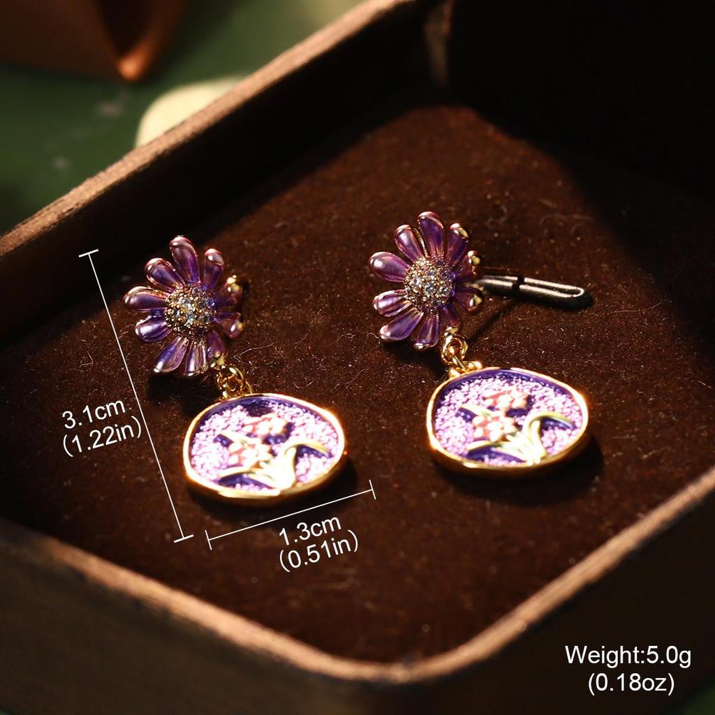 2024 Pearl Heart Flower Oil Painting Enamel Stud Earrings - Advanced Design Jewelry