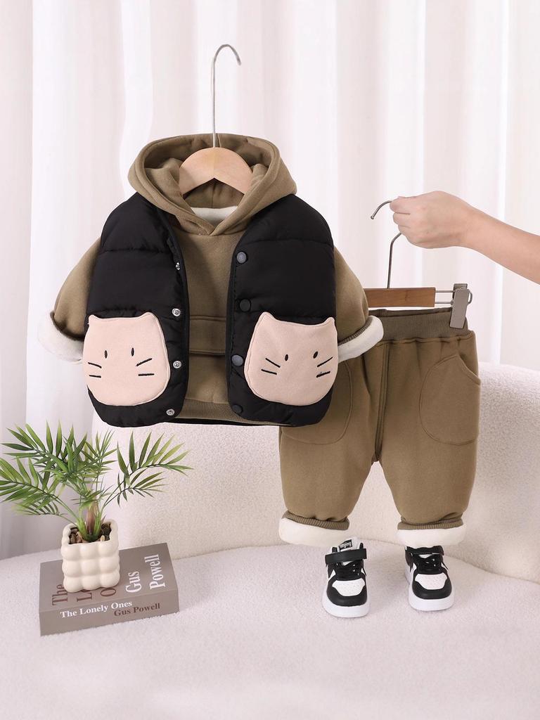 2025 Children's Cotton Fleece-Lined Three-Piece Set – Fashionable Winter Vest and Outfit for Boys