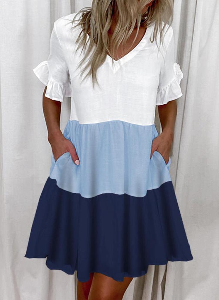 2025 European and American Women's Ruffle Pocket Printed Dress