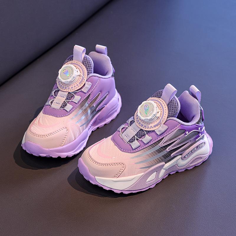 2025 autumn new classmates children's sports shoes lightweight soft sole rotating button boys and girls basketball shoes running shoes