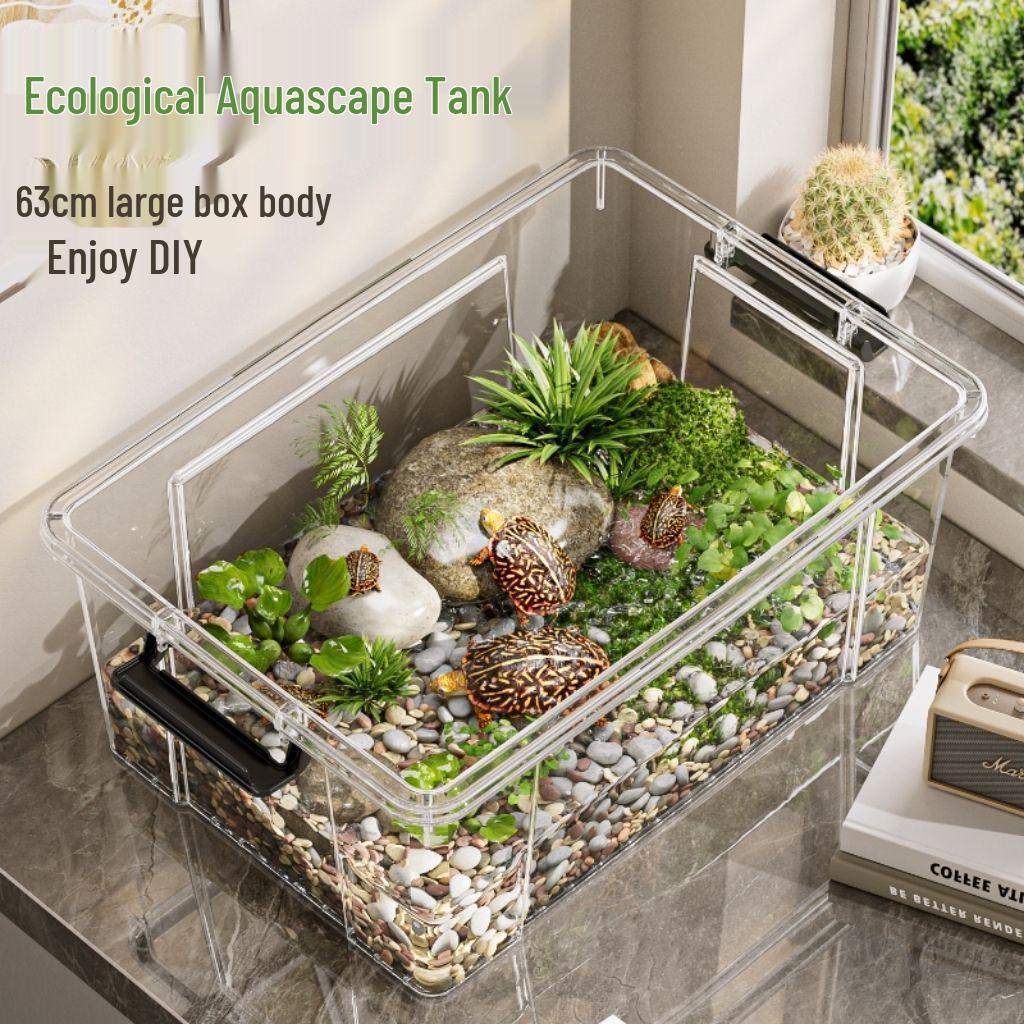 Large Transparent Turtle & Fish Tank with Lid - Rectangular Terrarium and Storage Box