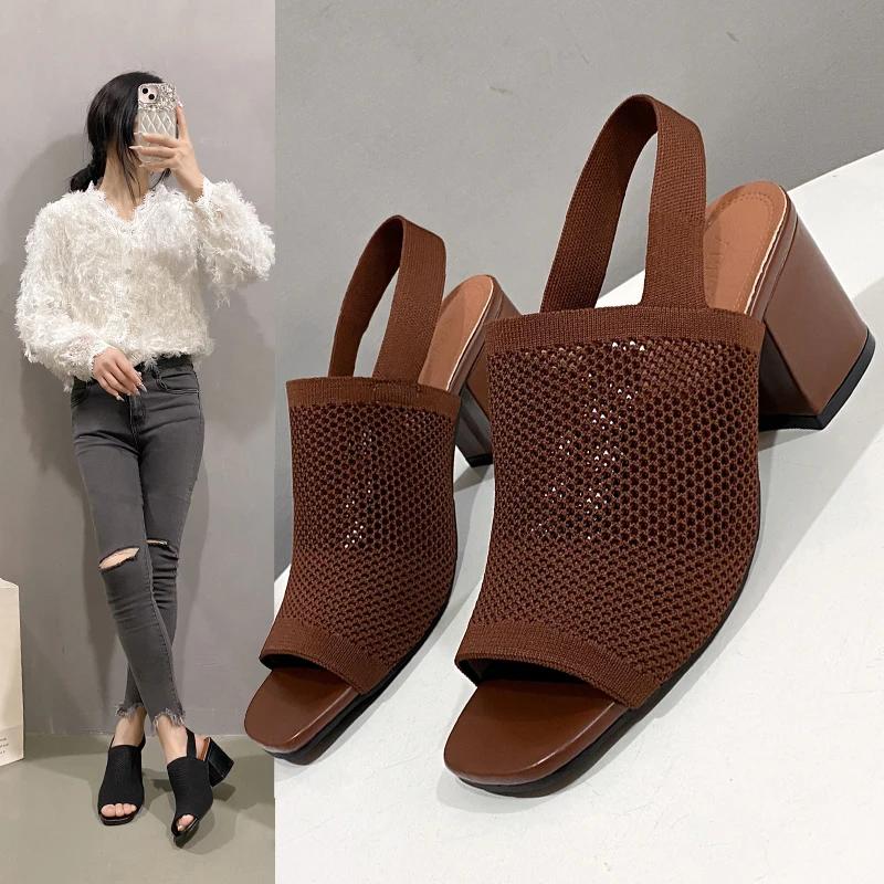 Fashion 2025Summer Elegant Sandals with Fine Mesh Breathable Upper, New Elastic Back Strap for Women, Korean Version Casual Sandals