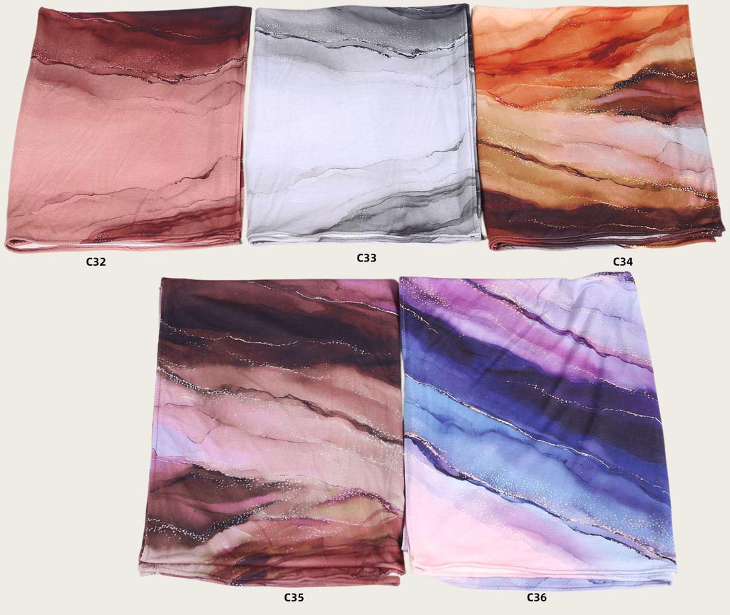 A217 Premium Watercolor Silk-Cotton Long Scarf & Turkish Headscarf