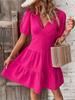 V Neck Solid Color Dress Slim Fit High Waist Dress Elegant Half Sleeve Dresses Causal Women Dress