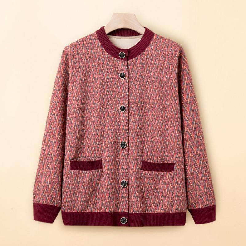 

Пальто бабушки осень новый старик вязаный свитер мать кардиган пожилая женщина полосатый топ 5XL