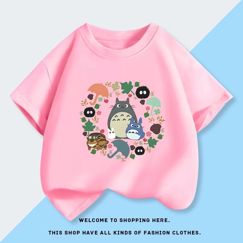 Детская хлопковая футболка с принтом Тоторо, короткий рукав, летняя, конфетный цвет, корейская версия, повседневный топ 150