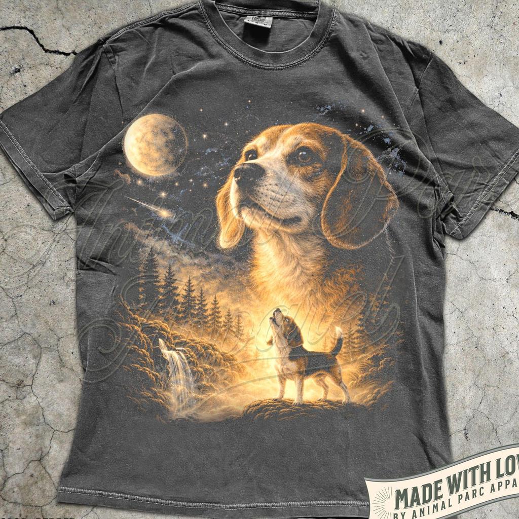 Beagle Howling to The Moon Vintage T-Shirt, 90s Retro Dog Graphic Tee, Beagle Mom Shirt, Full Moon Animals Tee, Silly Beagle Gift