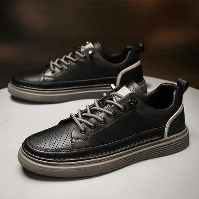 Men Fashion Designer Vulcanized Shoes 2024 Soft Sole Hollow Out Sports Shoes Genuine Leathe Trend Thick Sole Comfy Casual Shoes
