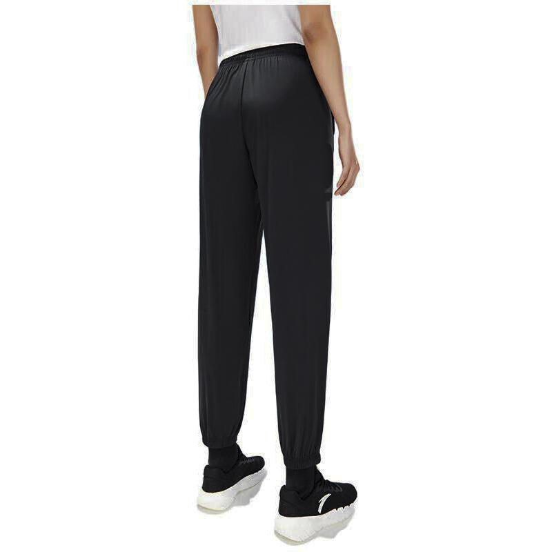 Anta Solid Color Mid Waist Elastic Sports Pants Women pants Black 962327304-3