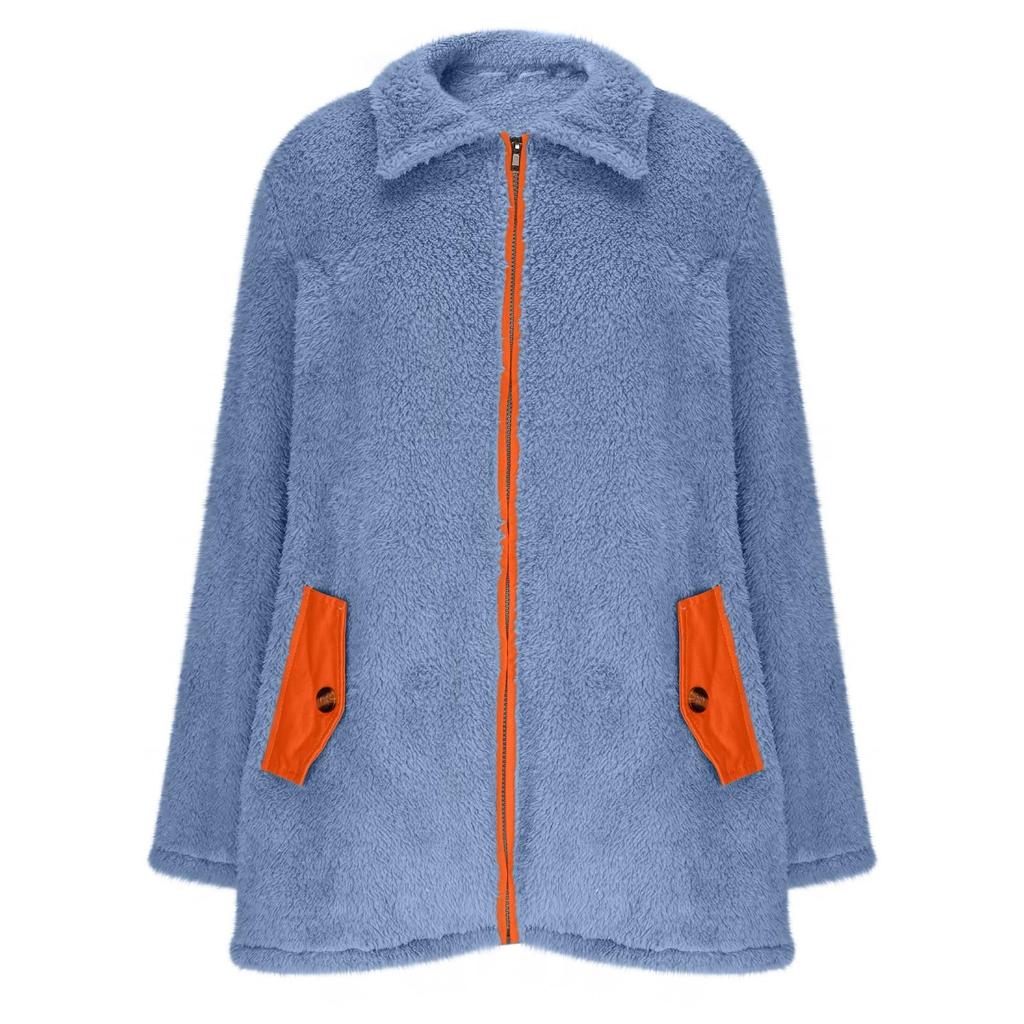 Zip Up Jacket For Women Fuzzy Fleece Coats  Coat Contrast Jackets Trendy Fall Winter Outfits Casual Outwear