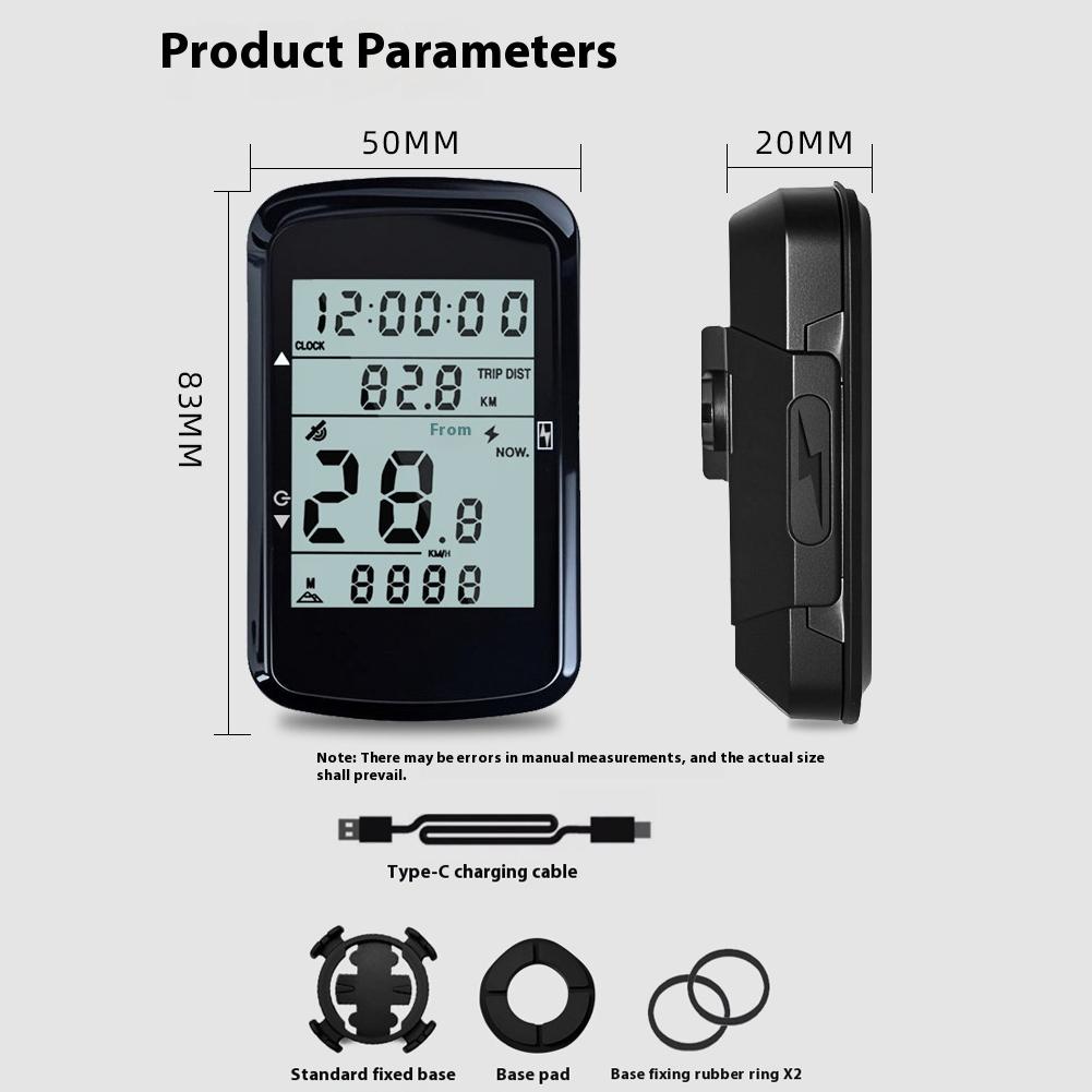 Wireless Bicycle Computer 2.4 Inch Screen GPS Bike Speedometer with Backlight Digital Stopwatch Rechargeable for Outdoor Cycling