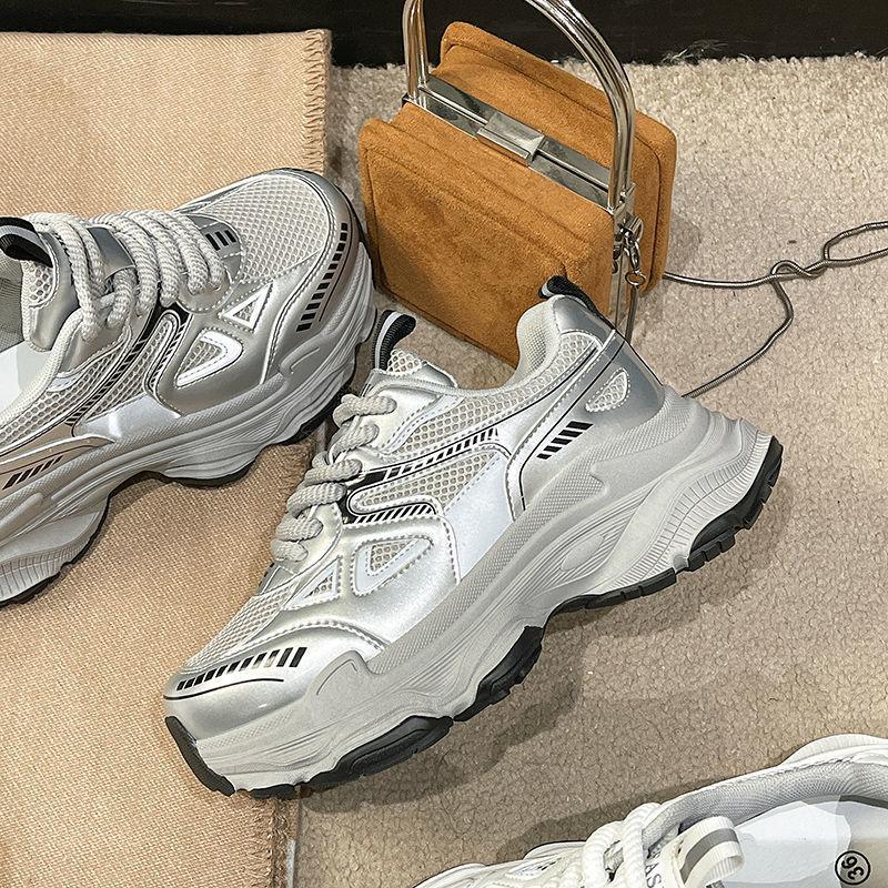 thick-soled silver-gray dad shoes women's spring and summer height increase women's shoes lightweight casual versatile running