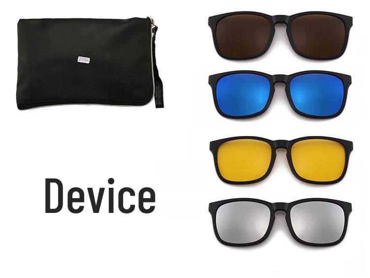 Clip-on Glasses Set: Includes 5 Polarized Lenses, Compatible with Myopia TR90 Retro Magnetic Sunglasses