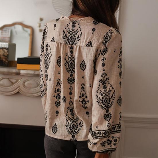 Women Shirt Ruffle Trim Neckline Long Sleeve Imitation Pearl Buttons Shirt Tops Spring Summer