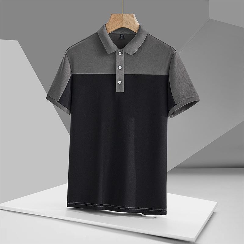 

Летняя рубашка поло с воротником, мужская, пэчворк, контрастная, с короткими рукавами, повседневная, мужская L/50-60KG чёрный