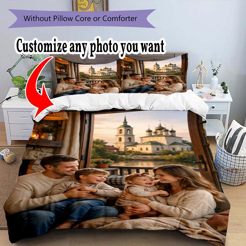 Customize Image Customize Your Photo Bedding Set Breathable Duvet Cover with Pillowcases Home Decoration Birthday Gift