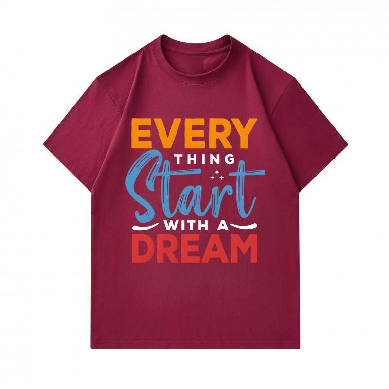 Men's 100% Cotton Crew Neck Short Sleeve T-Shirt, Everything Start With A Dream Inspirational Letter Print Casual Comfortable Tees for Daily Wear