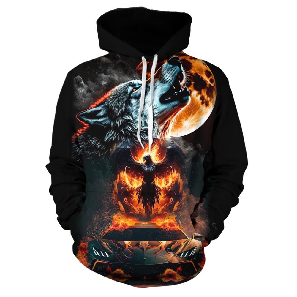 

Men s Long-Sleeved Wolf Hoodie, 3D Animal Print Sweatshirt,Casual Pullover, Cool Personality, Fashion, Hot-selling Clothing