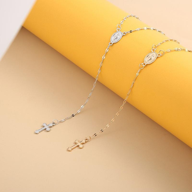 Cruce creștină de epocă colier cu pandantiv religios Fecioara Maria cu ciucuri atârnă lanț de claviculă pentru femei farmec cadou bijuterii