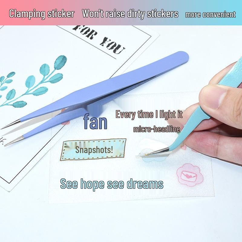 Colorful Stainless Steel Curved Tweezers for False Eyelashes and Planner Clips