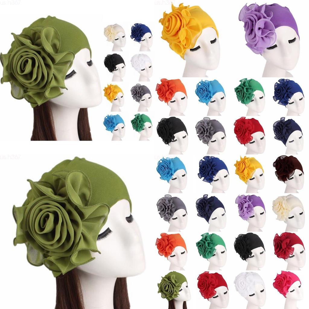 Luxurious Bamboo Fiber Womens Hair Loss Turban Cap With Beautiful Flower Design