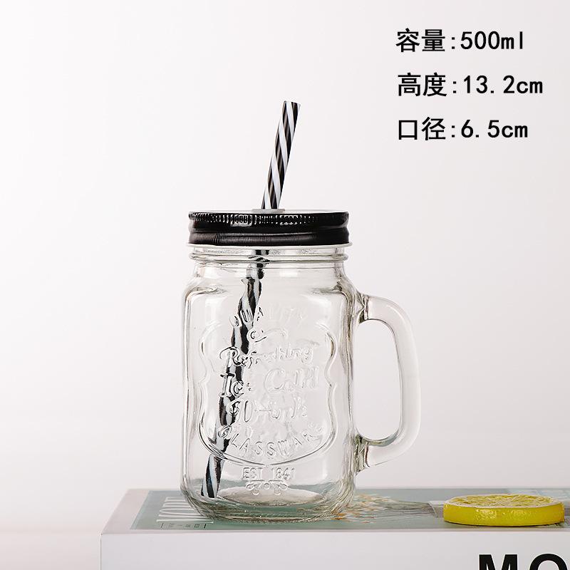 gradient color square 480ml 500ml 16oz mason glass mason mug mason jar with handle metal iron lid and plastic straw 401-500ml чистый