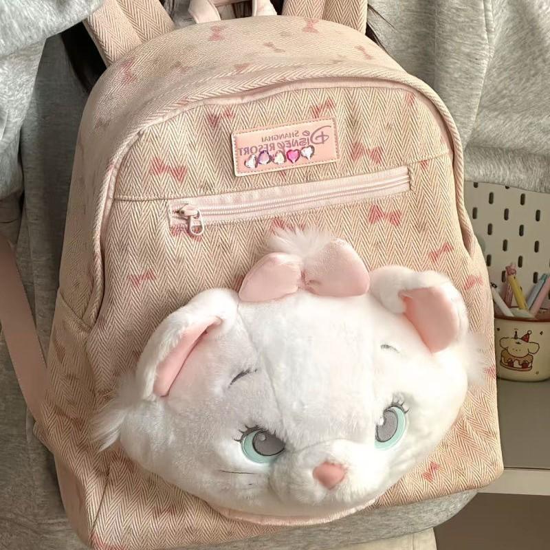 Cat Marie Canvas Backpack With Bow Print Design For Daily School Use