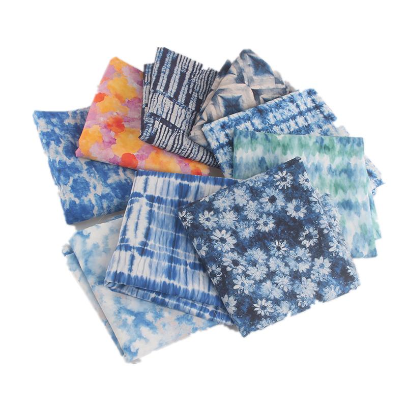 Imitation Tie Dye Blue Dye Floral Print Cotton Poplin Thin Fabric for DIY Children Clothes Handmade Accessories Cotton Fabric