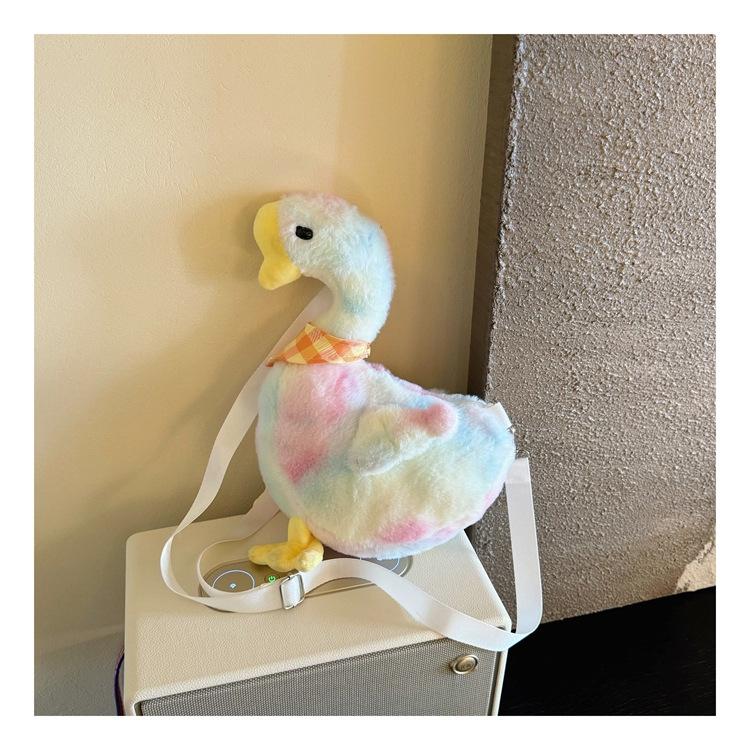 Portable Zipper Big Goose Plush Bag Solid Color Large Capacity Cute Duck Crossbody Bag Fluffy Doll Shoulder Bags Girls