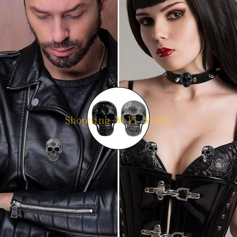 KX4B Gothic Skull Rivet Studs With Drilling Tool Skull Head Button Screws For Clothing Leather Crafting Projects Bags Belts