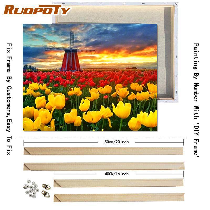 RUOPOTY DIY Frame Oil Painting By Numbers Tulip Flower Home Decor Acrylic Home Decor On Canvas Wall Art Picture For Living Room