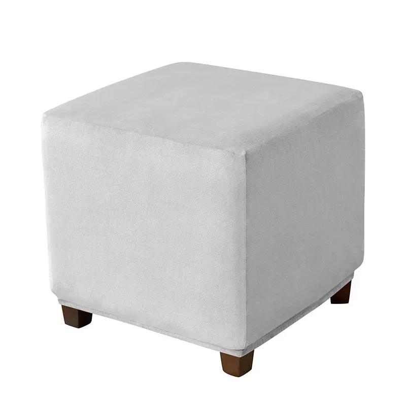 1PC Thick Velvet Square Ottoman Covers Stretch Footstool Cover Bench Stool Cover Washable Furniture Protector Stool Covers S/M/L