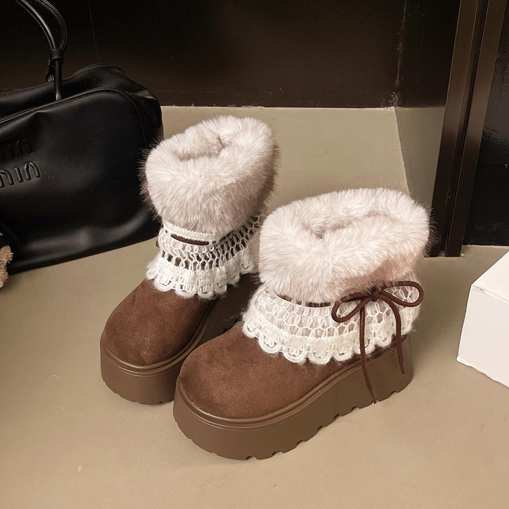 Winter Chunky Plateau Damen Pelzfutter Schneestiefel Warm halten Dicke Sohle Warme Baumwolle Kurze Stiefel Schuhe Zapatos Mujer