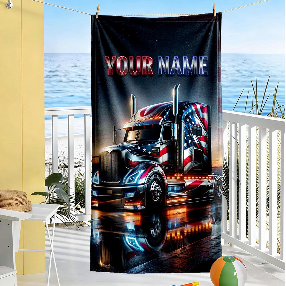 Kw Heavy Trucks Customize Text Beach Towel Quick-Dry Soft Microfiber Suitable for Swimming Gym Camping Yoga Vacation