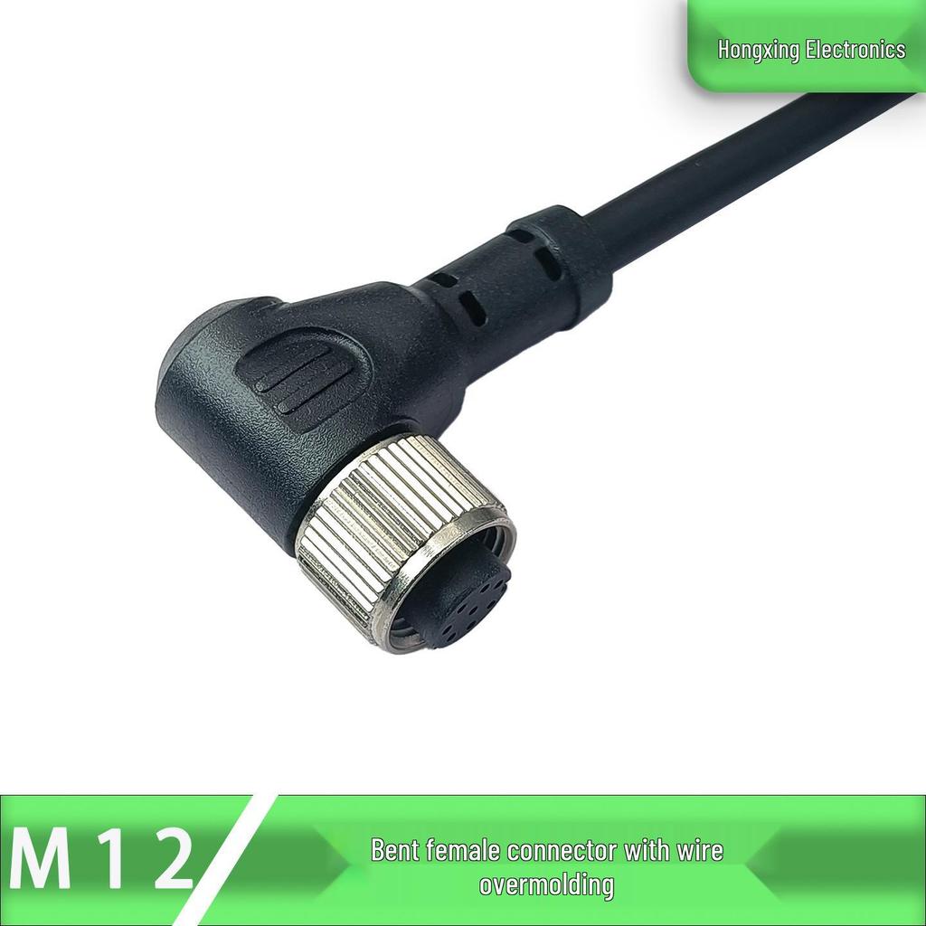 M12 Aviation Plug with Cable | Injection Molded Straight/Bent Male/Female 8-Pin Waterproof Sensor Connector, 4P, 5 Core