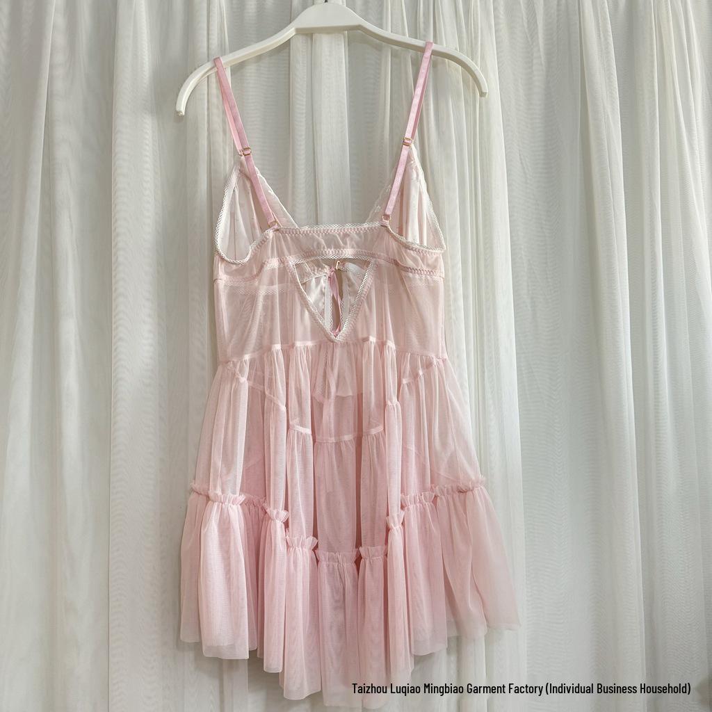 50970 Floral Mesh Nightgown with Bowknot and Removable Pads