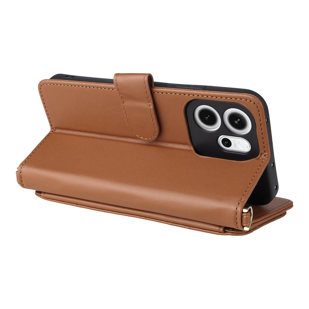For Oppo Reno14 F 5G Case with Shoulder/Wrist Strap Leather Phone Cover Stand Wallet