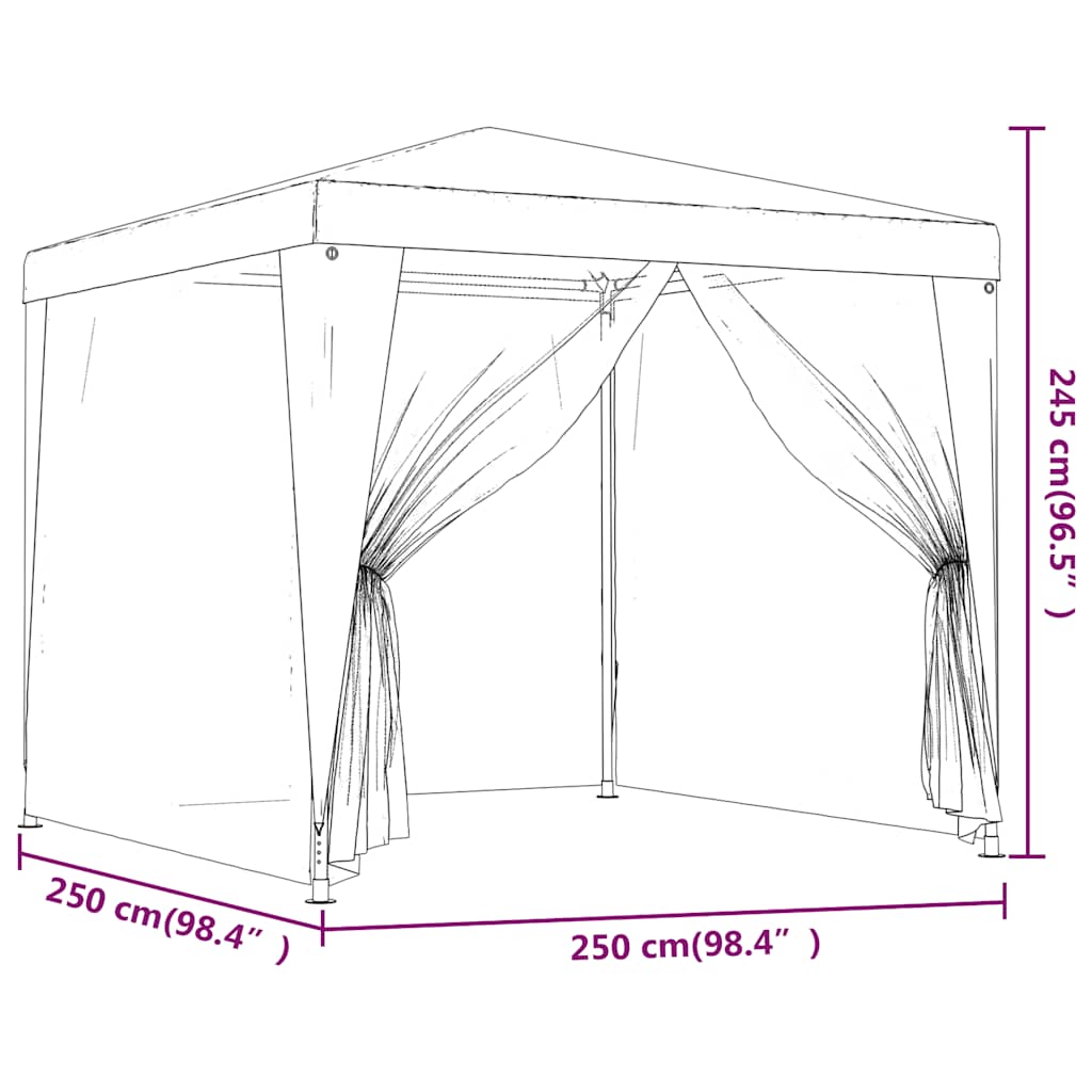 Party Tent with 4 Mesh Side Walls Blue 2.5 X 2.5 M HDPE