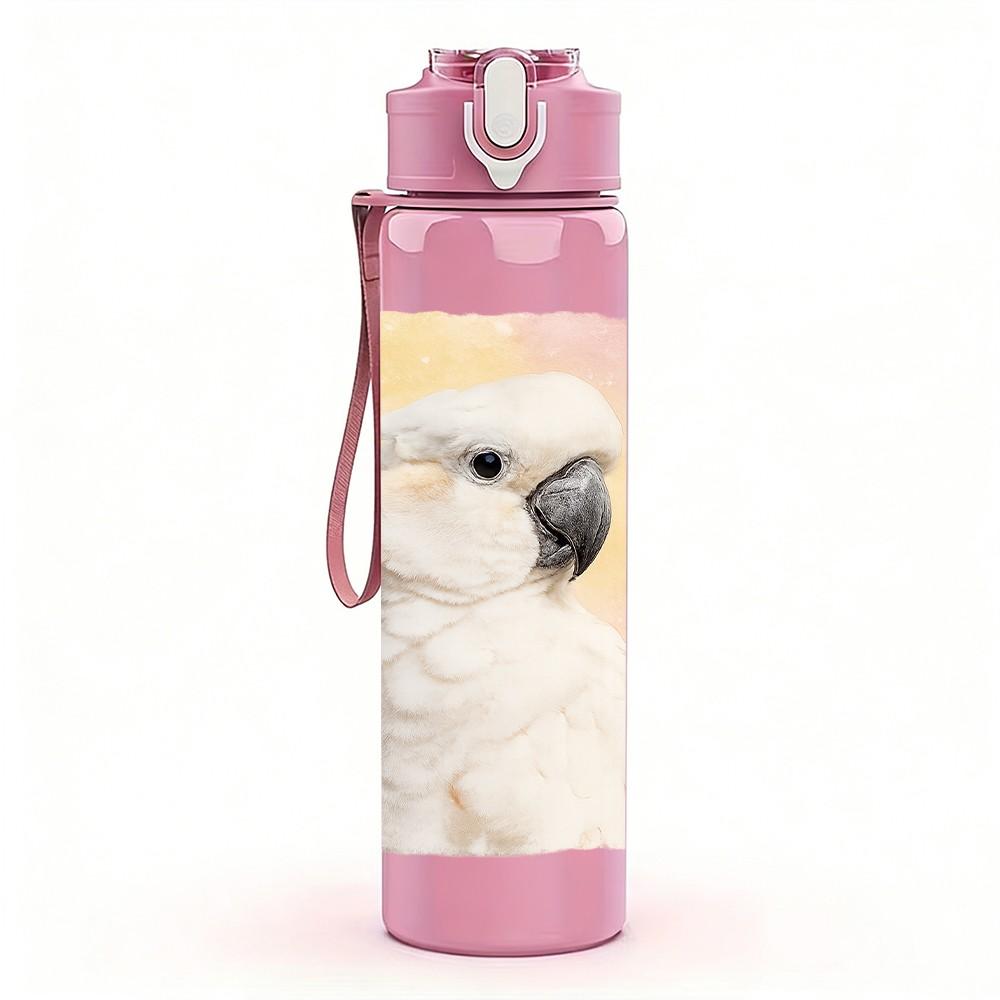 1PC White Cockatoo Bird Side Portrait 750ml Color Plastic Sports Water Bottle Leakproof Flip Straw Lid Suitable for Sports Office Home Use