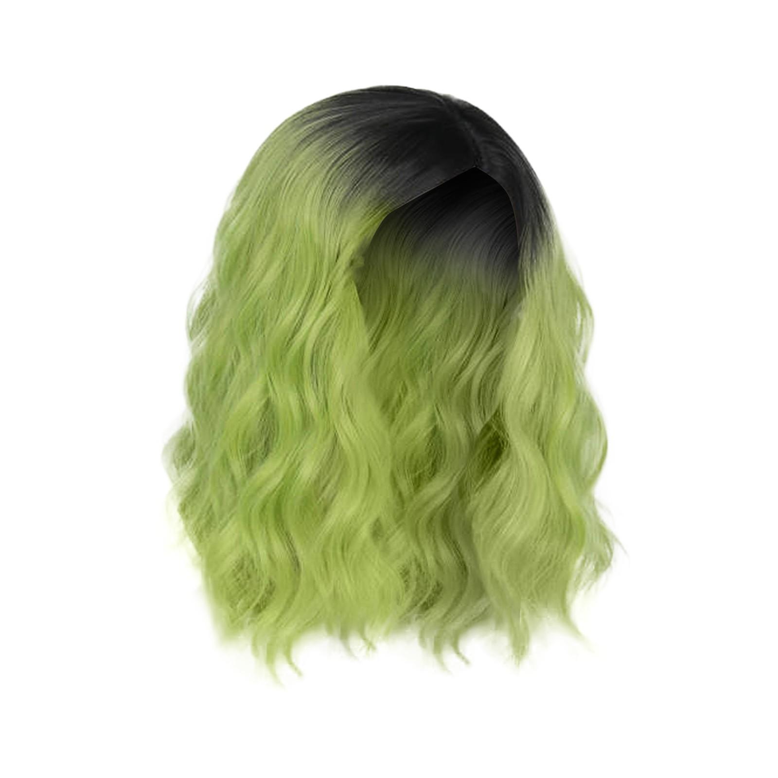 

Косплей Хэллоуин Парик Женский Короткий Волнистый Зеленый Волнистый Парик Голова Черные Корни