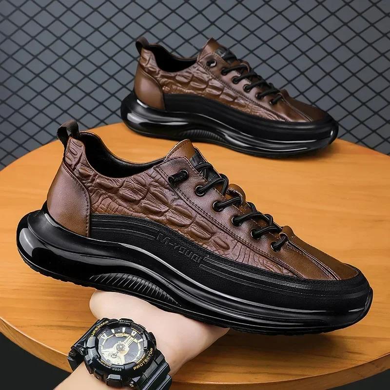 2026 Print Man Shoes Retro Design Leather Casual Men's Sneakers Platform Walking Shoes for Men New Slip on Tenis Masculino
