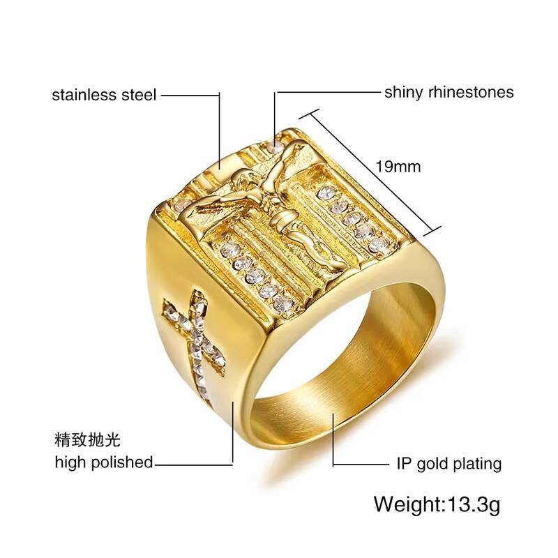 Vnox Stylish Gold Plated Rings for Men, Stainless Steel Geometric Square Stone Signet Ring, Punk Rock Cool Gifts for Him Jewelry