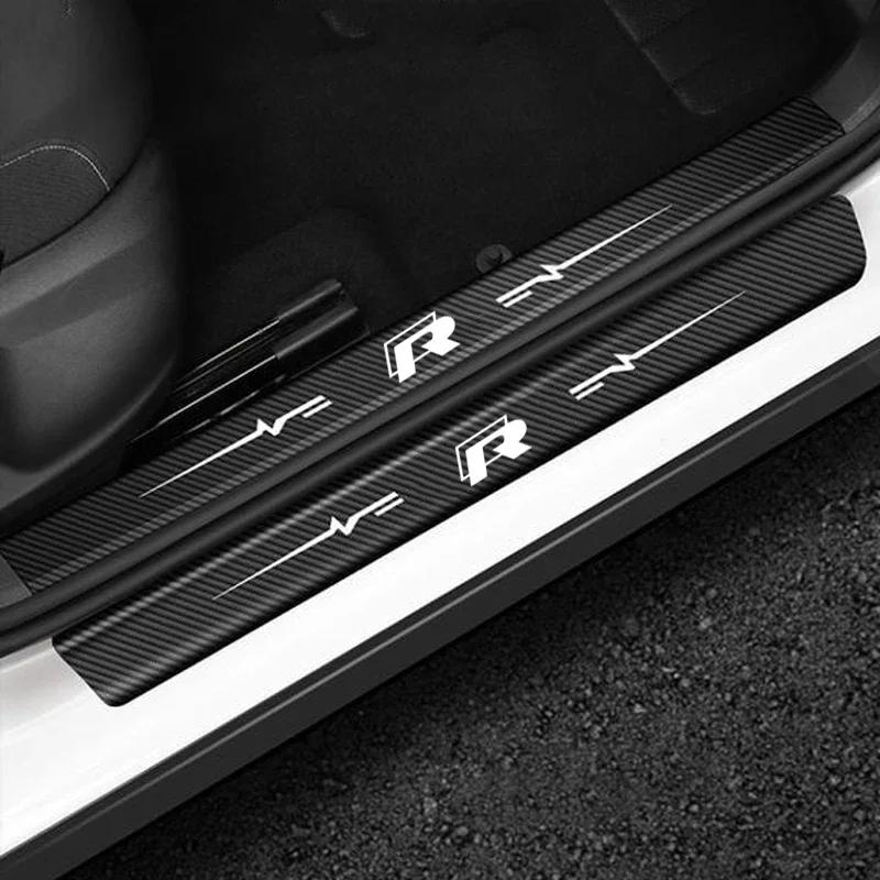 2026 Hot Sticker Car Door Sill Protector Plate Strips for Volkswagen VW Rline R Line Carbon Fiber Trunk Door Threshold Stickers