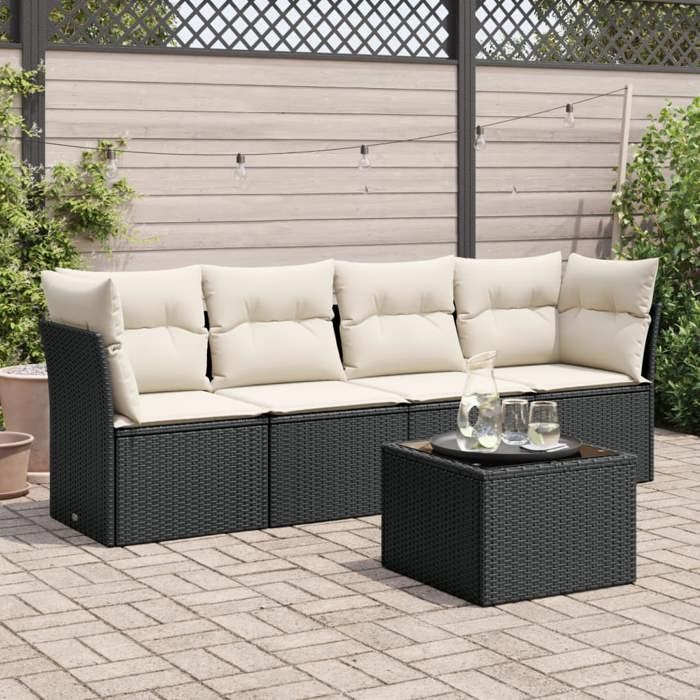 VidaXL Salon de Jardin avec Coussins 5 pcs, Canapés avec Pieds Réglables, Ensemble de Meubles d'Extérieur Patio Terrasse, 3249075