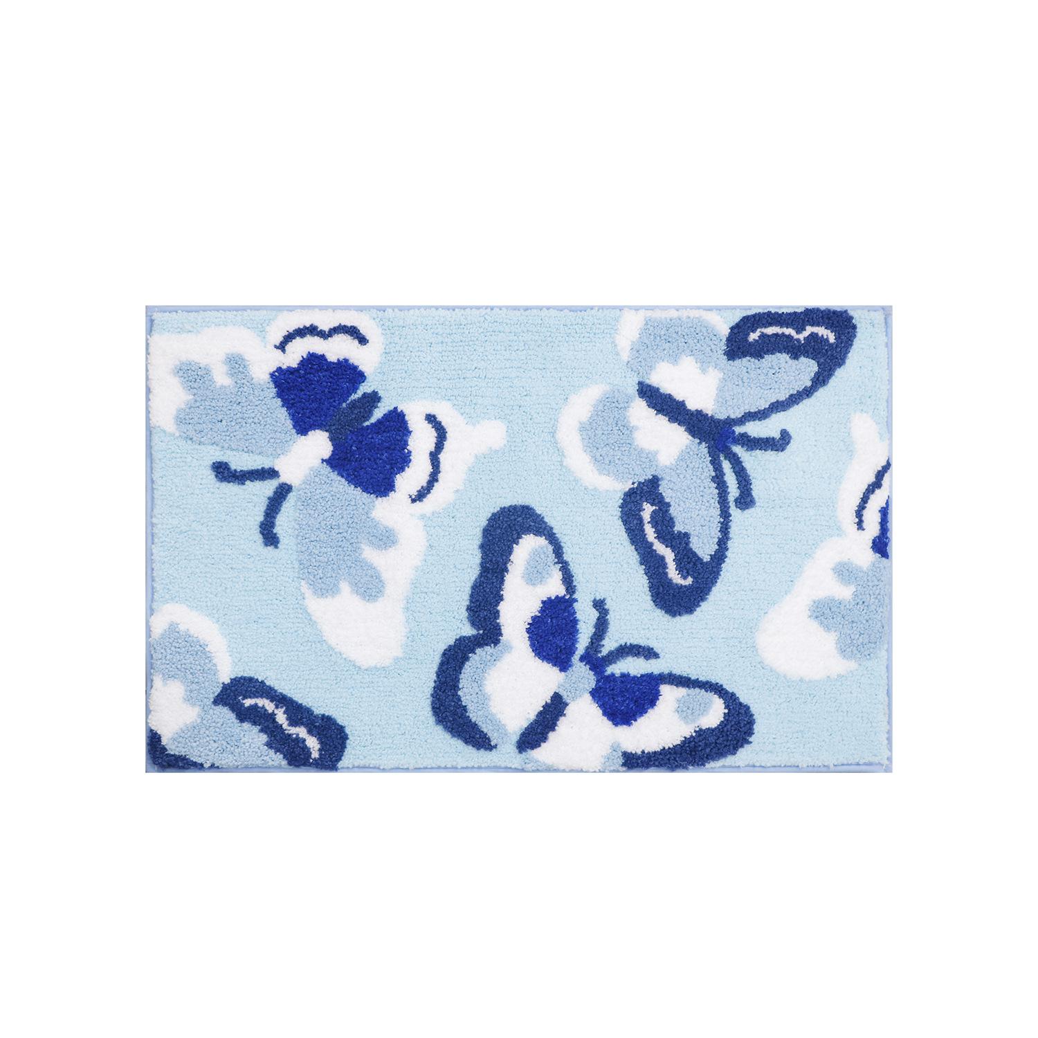 Cartoon Style Bathroom Floor Mat Household Non-slip Butterfly Absorbent Floor Mat Thickened Tufted Mat Bedroom Bedside Decorative Mat 50*80CM