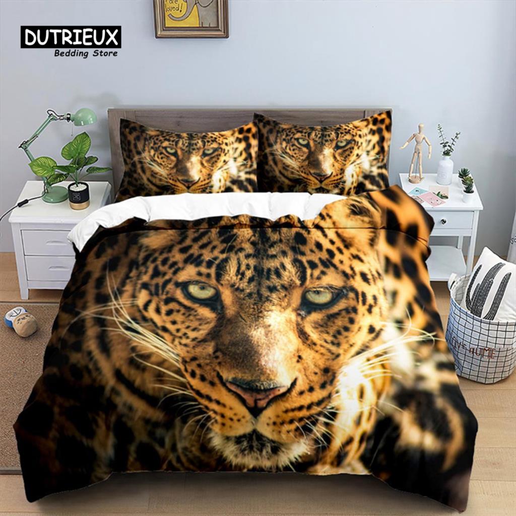 Tiger Duvet Cover Set Queen Size African Animal Bedding Set Tropical Wild Animal Leopard Comforter Cover For Kids Adults Decor